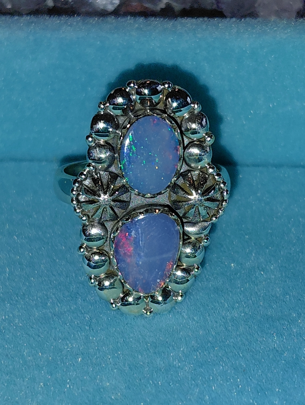 Double Stone Australian Opal Doublet Silver Statement Ring